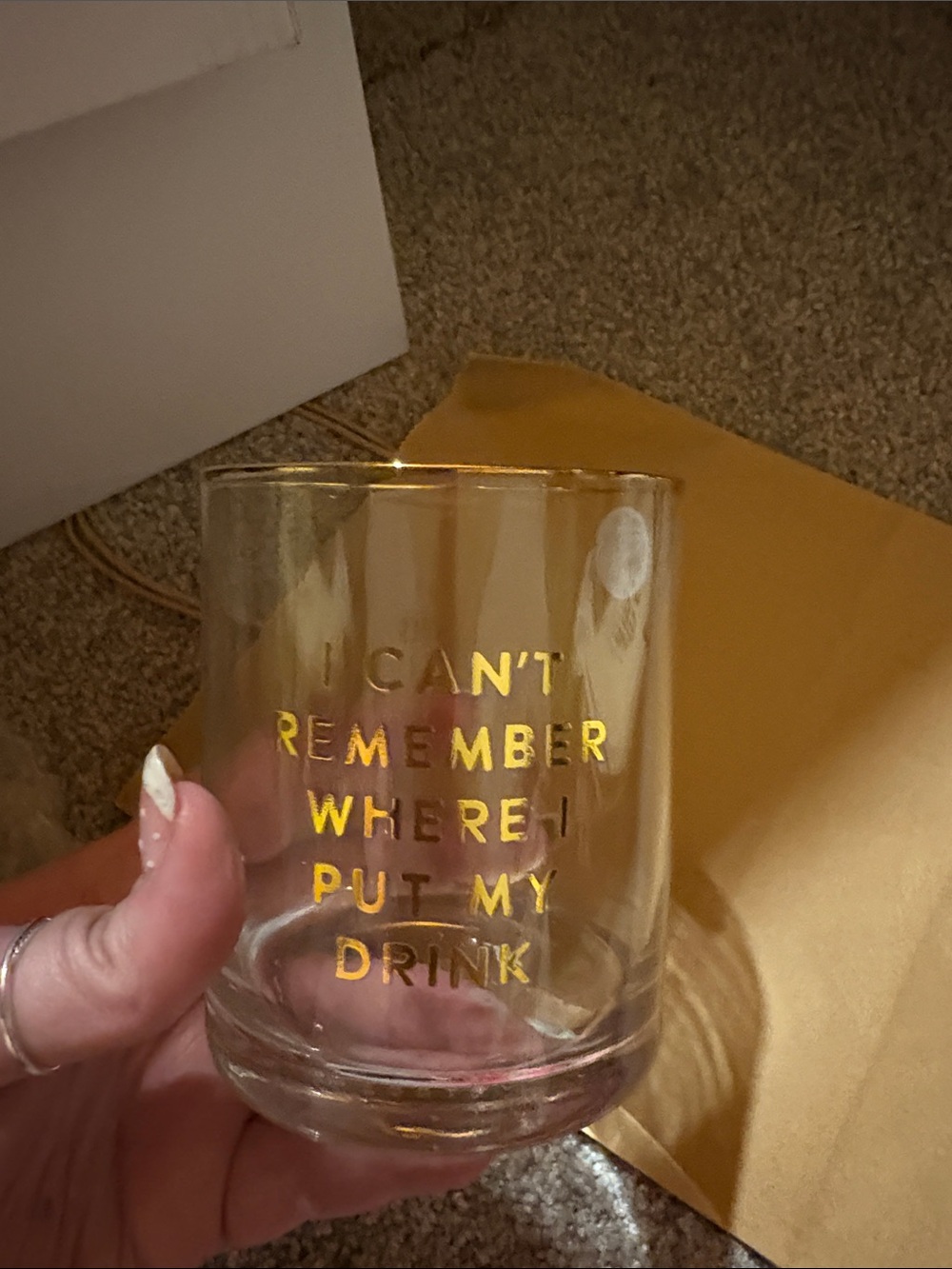 Gold Lettered Glass Tumbler - "I Can't Remember Where I Put My Drink"